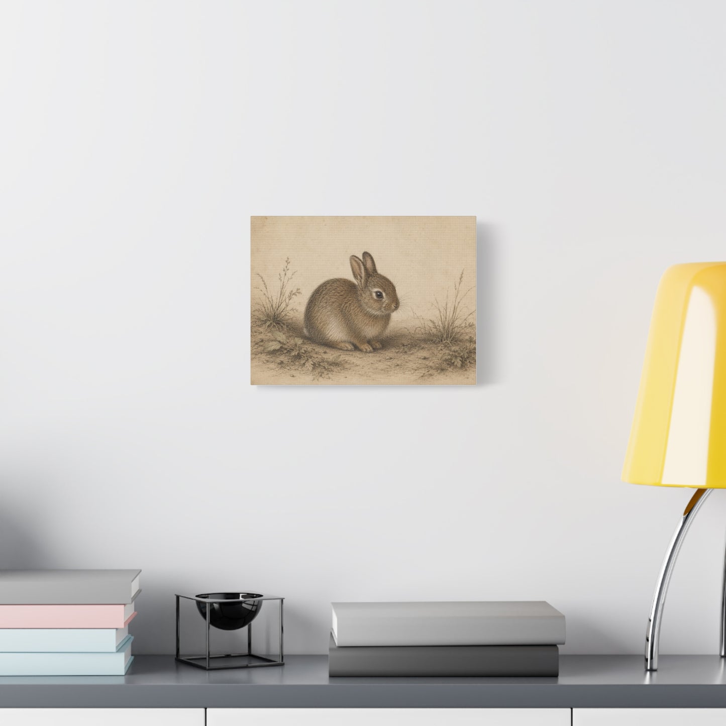 Vintage Bunny Canvas Print — Rustic Nursery Wall Art, Brown Rabbit Illustration
