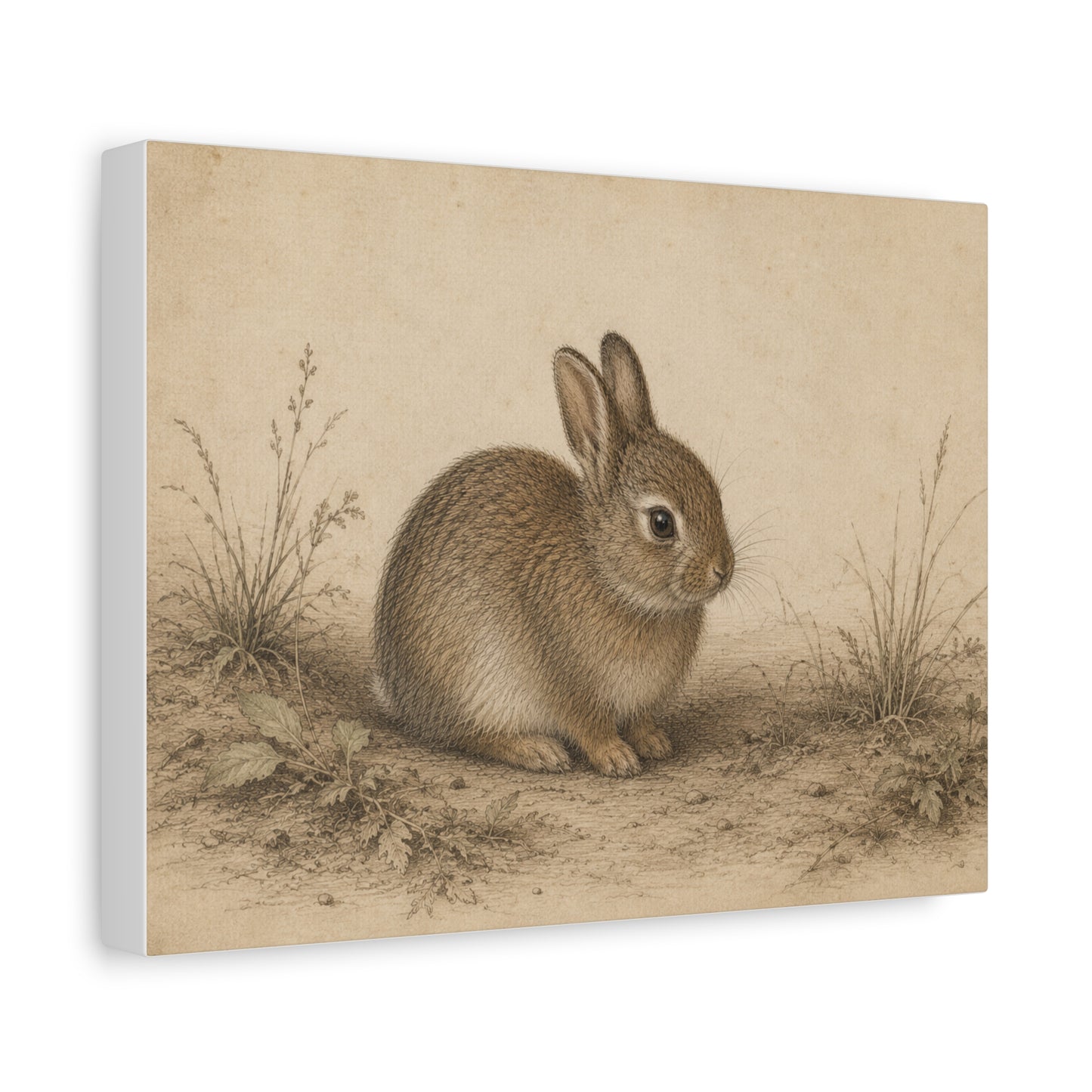 Vintage Bunny Canvas Print — Rustic Nursery Wall Art, Brown Rabbit Illustration
