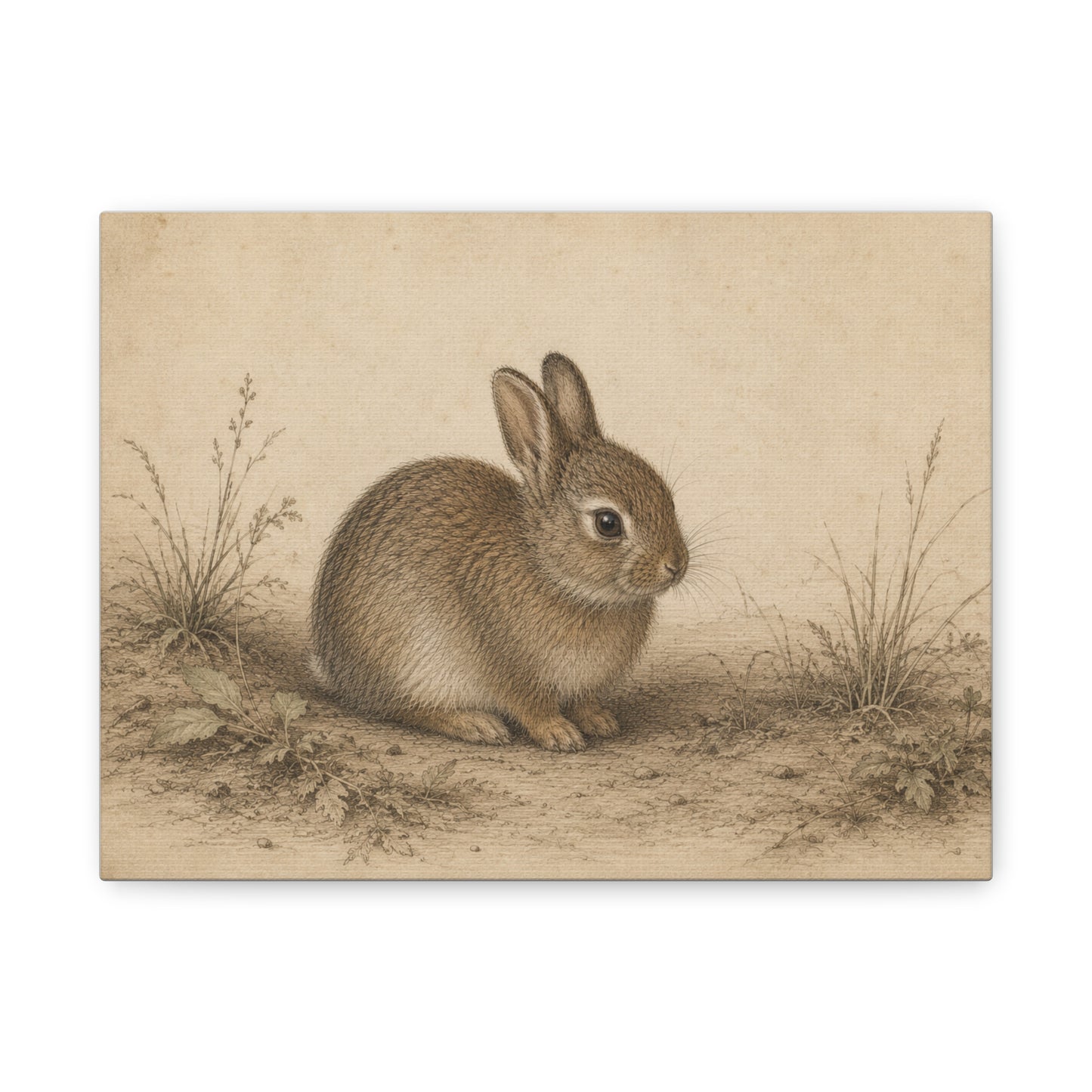 Vintage Bunny Canvas Print — Rustic Nursery Wall Art, Brown Rabbit Illustration